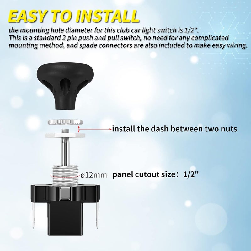 Joinfworld Golf Cart Headlight Switch Push Pull Type 12 Volt Universal Light Switch Button for Club Car, EZGO, Yamaha - 2Pcs - Image 5